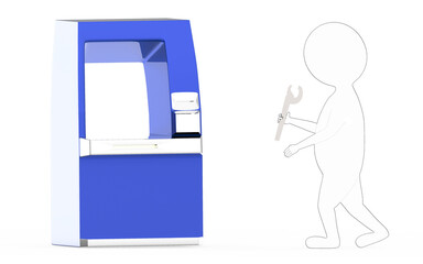 3d white - black outer lined atm technician character