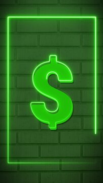Money Dollar Currency Stunning Green Neon Border Animation in Vertical Format