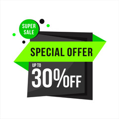 Special offer 30 percents off. Special offer banner up to 30%. Marketing design super sale. Big sale tag. Modern poster. Vector illustration