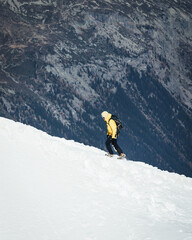 Naklejka na ściany i meble Hiker on the mountain - MontBlanc - Chamonix - Aiguille du midi