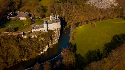 Aerial view of Walzin Castle, near Dinant, Belgium