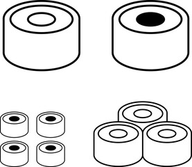Sushi rolls, vector icons set. Sushi rolls in black on a white background.