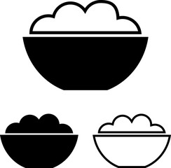 Bowl with rice, vector. Rice bowl vector icons in white and black color.