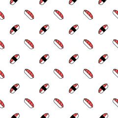 Salmon sushi, seamless pattern, vector. Sushi pattern on a white background.