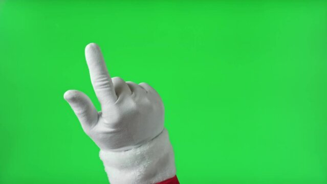 Gestures Pack. Santa Claus Hand Touching, Clicking, Tapping, Swiping on Chromakey Green Screen. Zoom in, Zoom out. Close up. 4K Footage. Using for Smartphone, Tablet Pc or Touch Screen. Xmas Costume