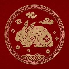 Year of rabbit badge vector gold Chinese horoscope zodiac animal