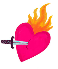 Corazón en llamas con una daga
