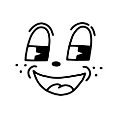 Retro 30s cartoon mascot characters funny faces big set. 40s, 50s, 60s old animation eyes and mouths elements. Vintage comic emotions for logo vector. Smiley, happy, sad, cheerful, surprised. Isolated