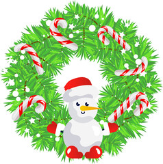 Winter christmas wreath. Circular frame with christmas tree,  new year illustration