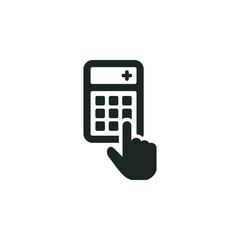 Calculation icon, Hand using calculator. vector icon isolated on white background