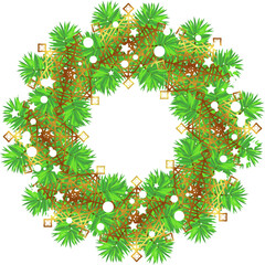 Winter christmas wreath. Circular frame with christmas tree,  new year illustration