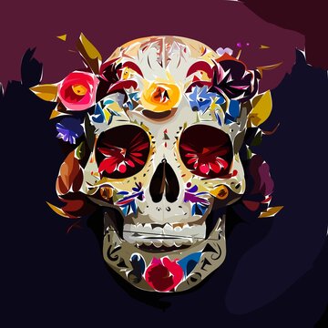 Calavera skull flowers Abstract Painting Color Texture Modern Futuristic Style