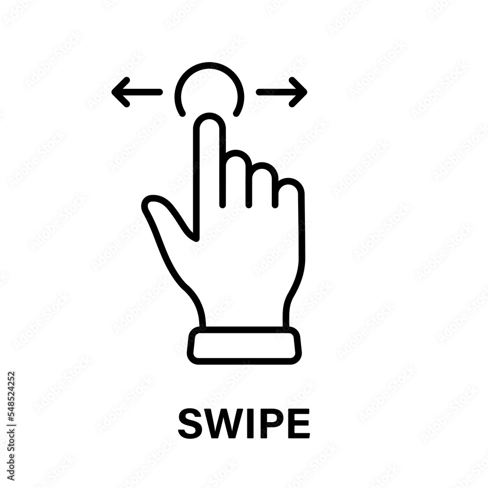 Poster swipe gesture of computer mouse. pointer finger black line icon. cursor hand linear pictogram. click