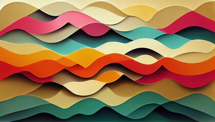 Abstract paper cut wave colorful vintage bacground Generative AI