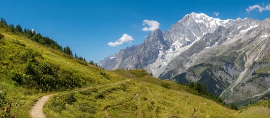 Fotobehang Mont Blanc The Mont Blanc massif from Val Ferret valley in Italy.