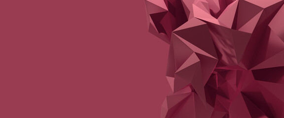 3D render of metallic polygons, faceted triangles with blank space, velvet red colour, crystal design background, direct mock up, polygonal wallpaper, modern graphic design
