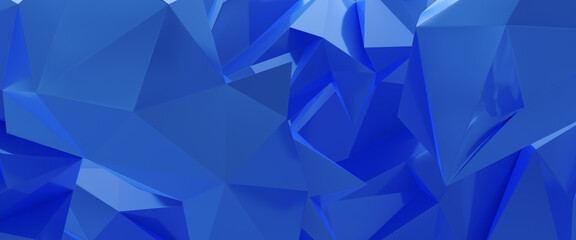 abstract 3d render of blue metallic polygons, faceted triangles, crystal background, polygonal wallpaper, modern graphic design mock up