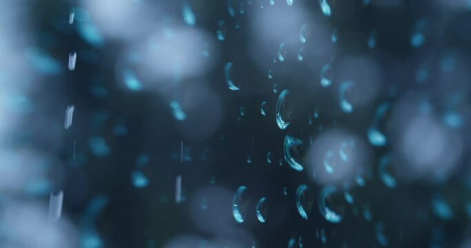 RAIN OUTSIDE | BLUE COLD FOOTAGE OF THE RAINY WEATHER BEHIND THE WINDOW | DROPS ON THE WINDOW | 4K FOOTAGE 12 BIT RAW