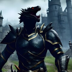 Dragon World fantasy warrior character 3d illustration