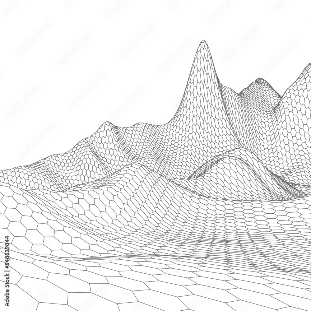 Poster abstract vector wireframe landscape background. cyberspace grid. 3d technology wireframe vector illu