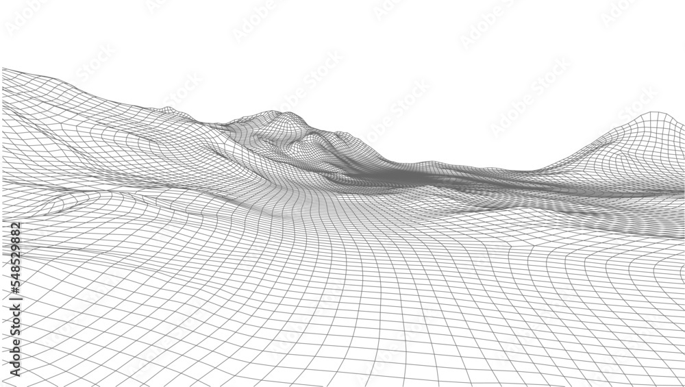Poster abstract vector wireframe landscape background. cyberspace grid. 3d technology wireframe vector illu