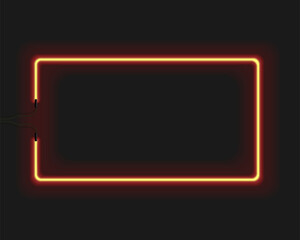 Retro neon rectangle on wall frame on black background
