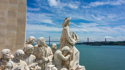 Monument to Portuguese discoverers, (Padrao dos Descobrimentos in portuguese)  Belém, Lisbon, Portugal. - obrazy, fototapety, plakaty