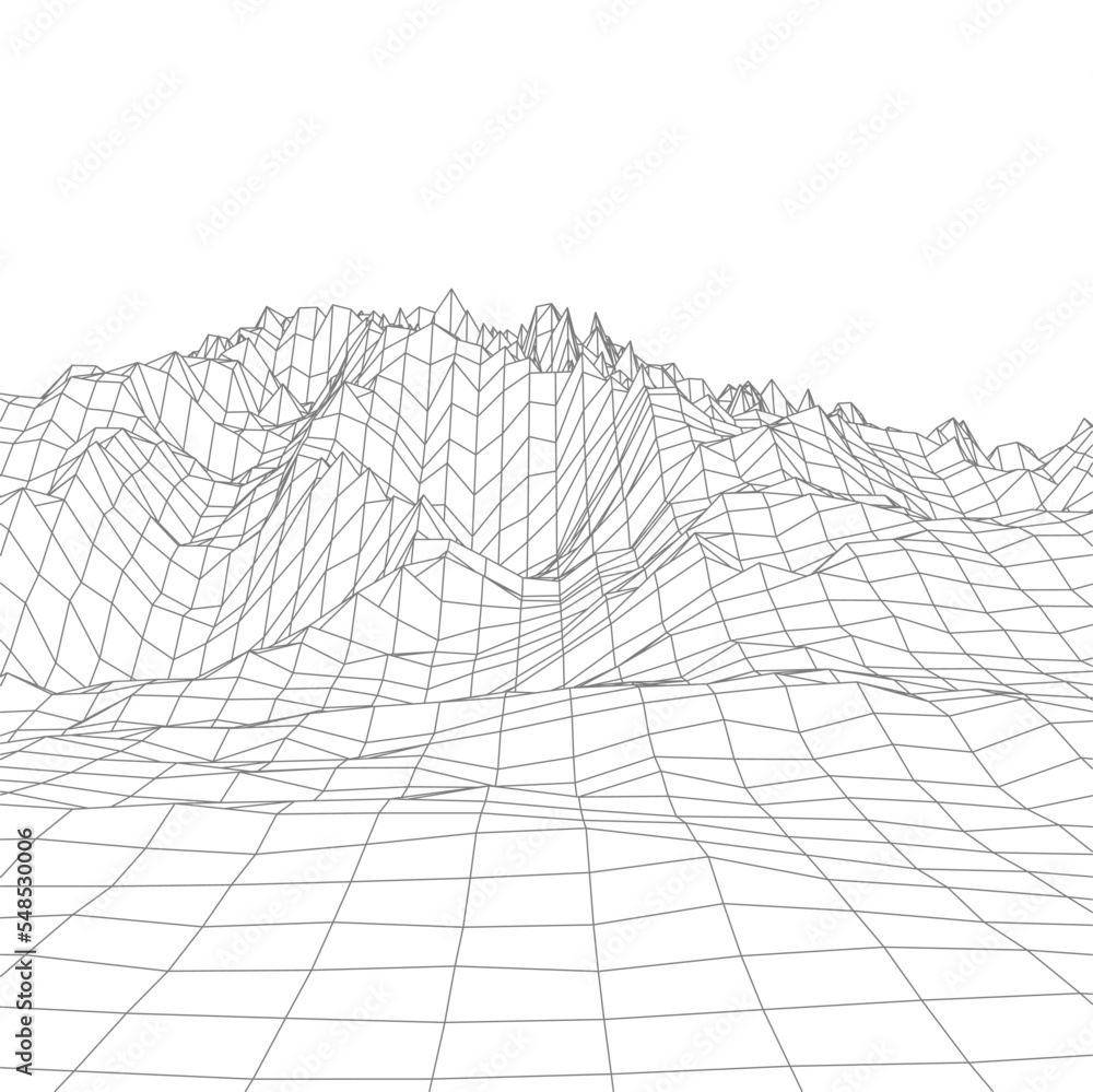 Poster abstract vector wireframe landscape background. cyberspace grid. 3d technology wireframe vector illu