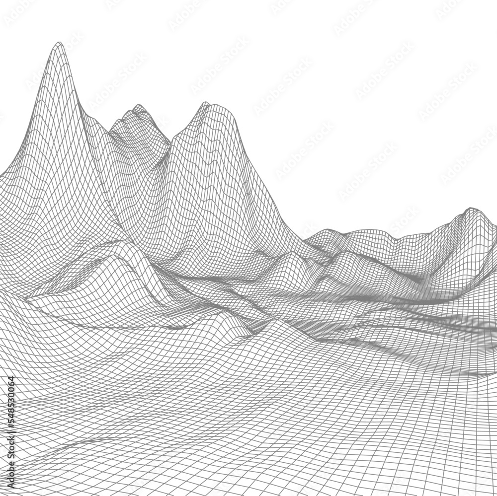 Poster abstract vector wireframe landscape background. cyberspace grid. 3d technology wireframe vector illu