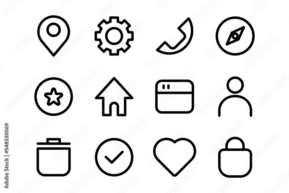 Poster Set of basic web and applications icon design. Sign for design interfaces