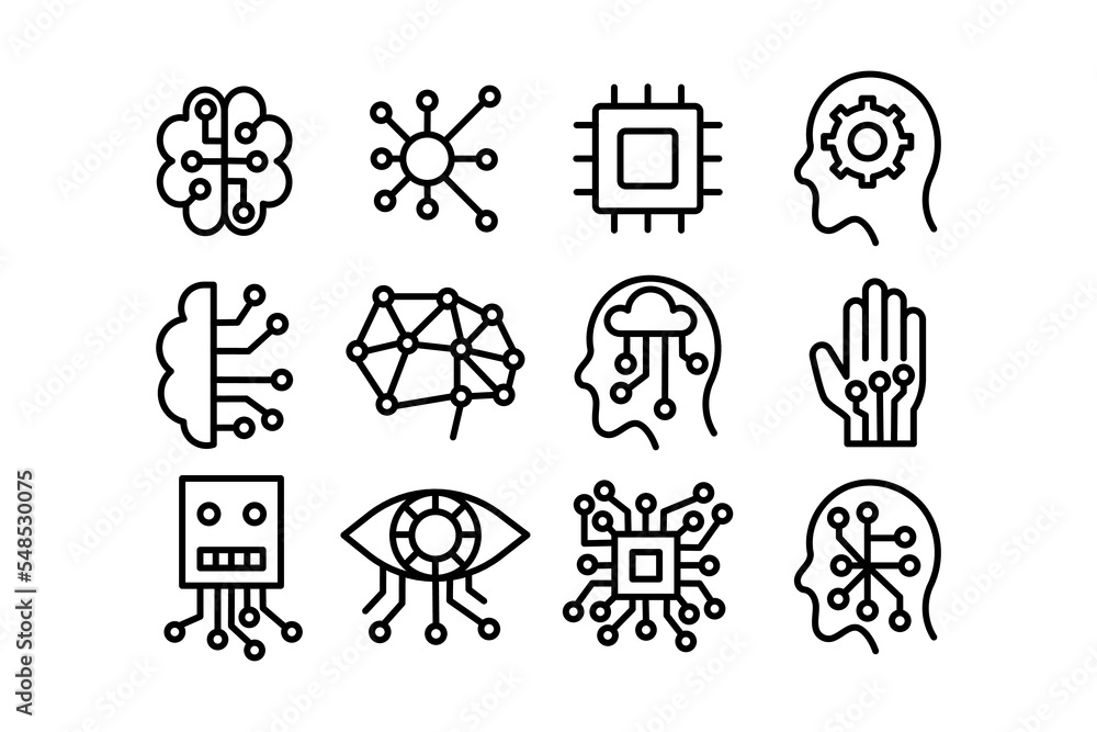 Poster Set of Artificial intelligence icon for technology design element