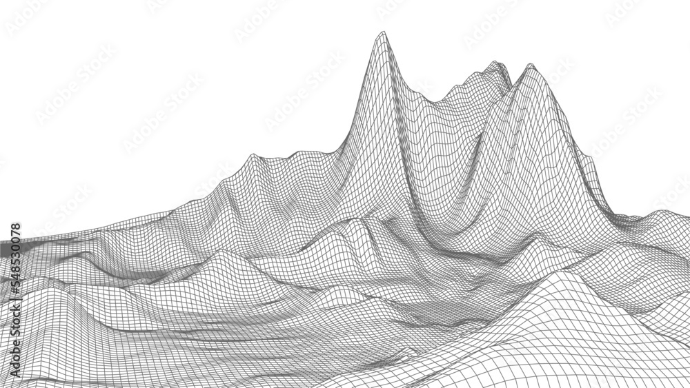 Poster abstract vector wireframe landscape background. cyberspace grid. 3d technology wireframe vector illu