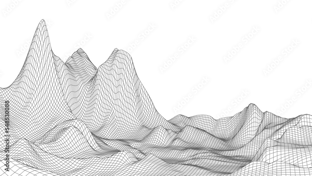 Wall mural abstract vector wireframe landscape background. cyberspace grid. 3d technology wireframe vector illu - Wall murals
