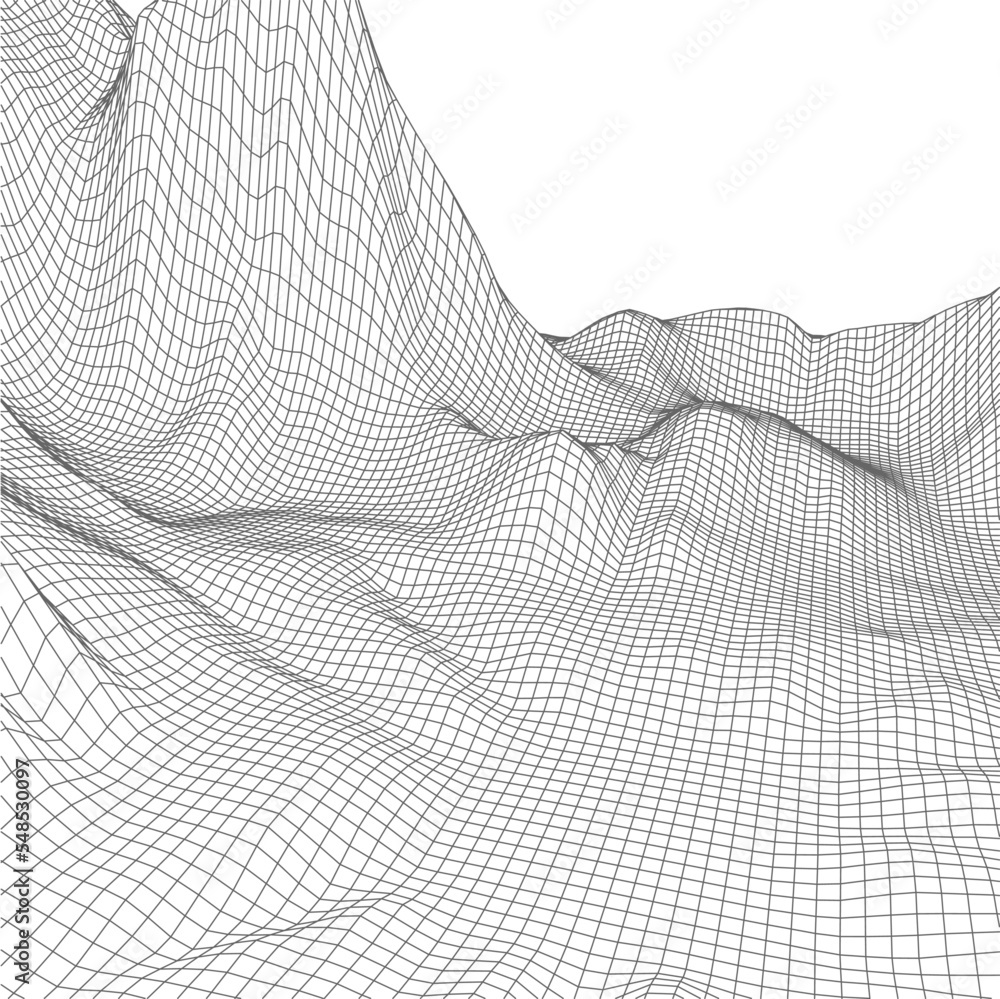 Poster abstract vector wireframe landscape background. cyberspace grid. 3d technology wireframe vector illu