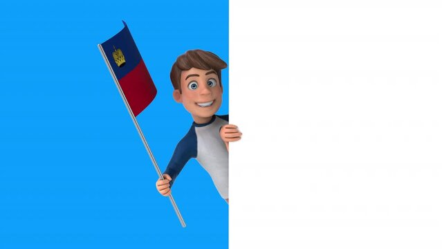 Fun 3D cartoon kid with a flag from lichtenstein (alpha included)