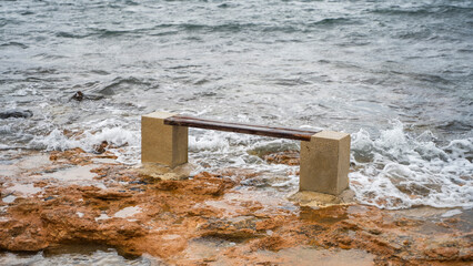 bench ships buildings beautiful mediterranean sea malta island sand stones sun cacti © Tymoteusz