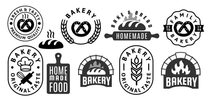 Bread and bakery logo. Stamp Baked set