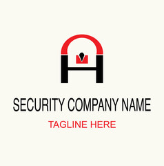 Combination of the Lock Key logo with the key forms the letter H. Template security logo design concept.
