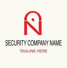 Combination of the keyand lock logo with the key forms the letter NTemplate security logo design concept.