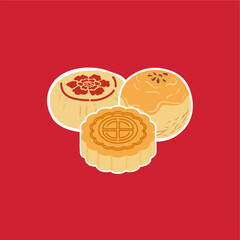 various moon cake on red background vector stock