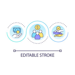 Benefiting people on lower incomes loop concept icon. Fair economy. Inclusive growth component abstract idea thin line illustration. Isolated outline drawing. Editable stroke. Arial font used