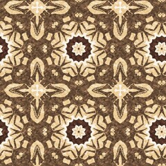 Mosaic geometric dark brown seamless texture pattern. Trendy kaleidoscope woven design for printed fabric. Rough abstract textile design. 