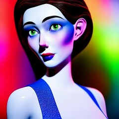 Beautiful 3D Porcelain Woman Illustration, Colorful Fashion, Hair color, Beauty