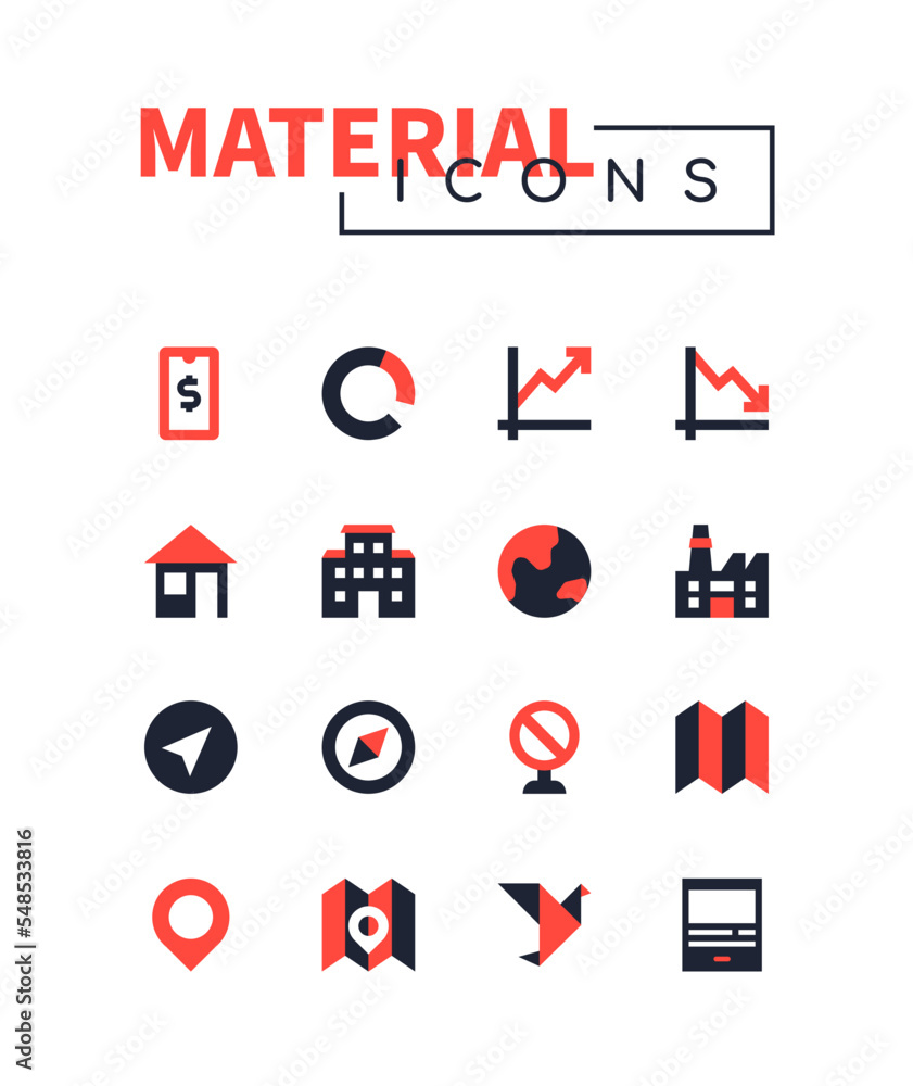 Poster geolocation and data statistics - flat design style icons set