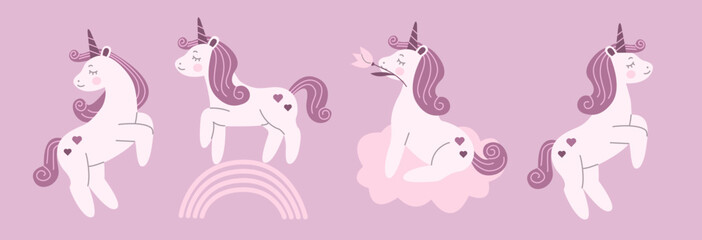 Fototapeta na wymiar A set of cute magical unicorns