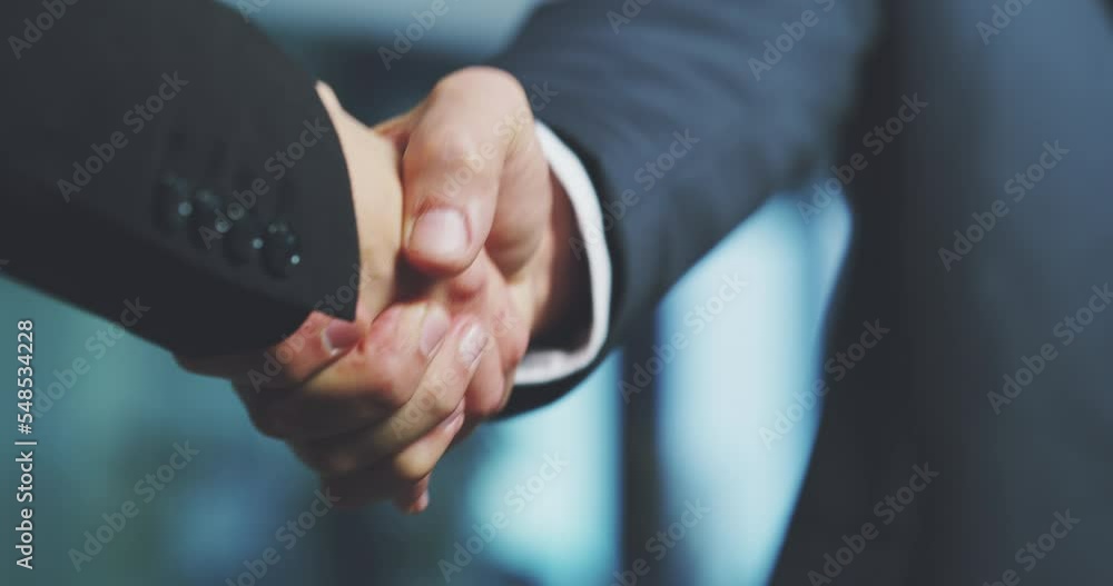 Canvas Prints Handshake, agreement or partnership with business people, thank you or onboarding at company and corporate zoom. Men shaking hands, contract and deal with b2b and trust, support and solidarity.