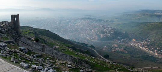 Ruins of Pergamon ancient city, unesco world heritage and touristic destination of aegean district...