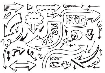 hand drawn arrows isolated on white background. Vector illustration.