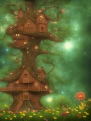 Fototapeta premium Cute fairy tree house hugge 3d illustration