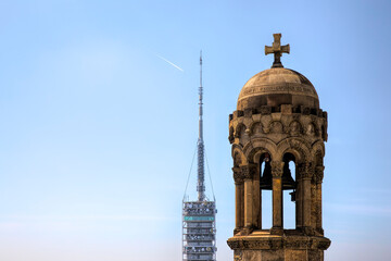 Old and New Communication – The Collserola Tower (Torre de Collserola) and One of the Bell Towers...